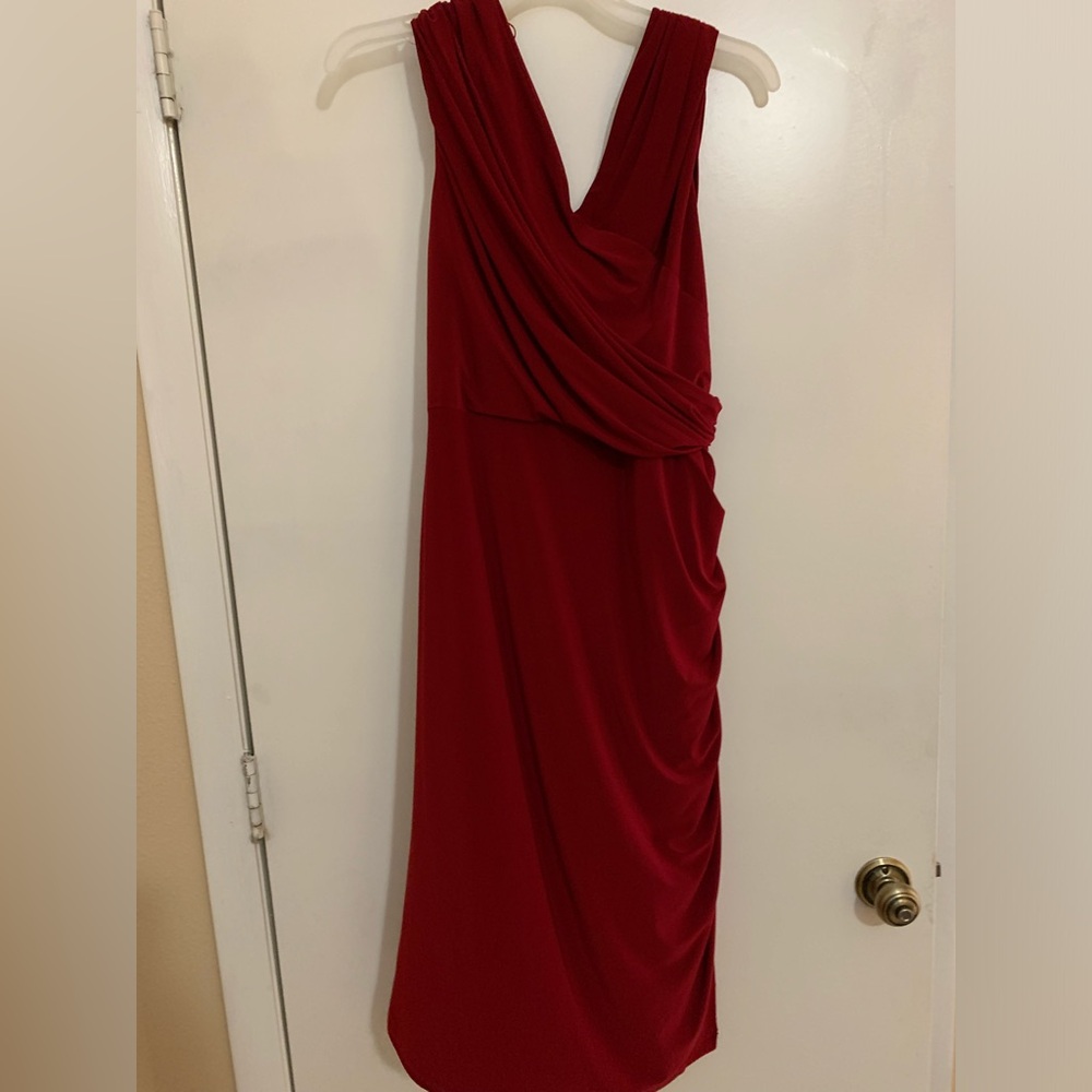 Beautiful Deep Red Semi-formal polyester gown with ruching on side - size 14
